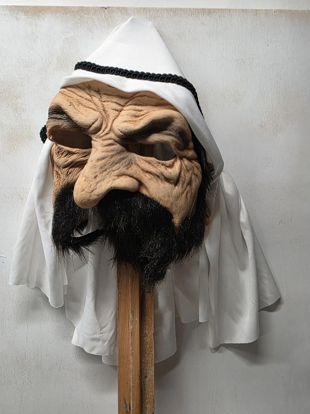 Vintage Sheik Arab Character Halloween Mask Beard White Headscarf Full Face